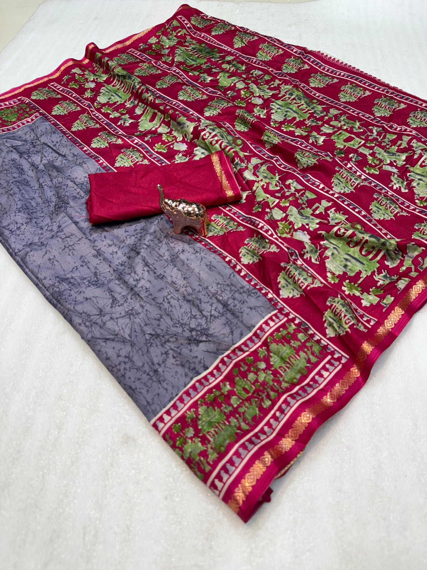 Kayatri New Lightweight Dolla Silk Saree with Kalamkari Print & Gold Zari Border