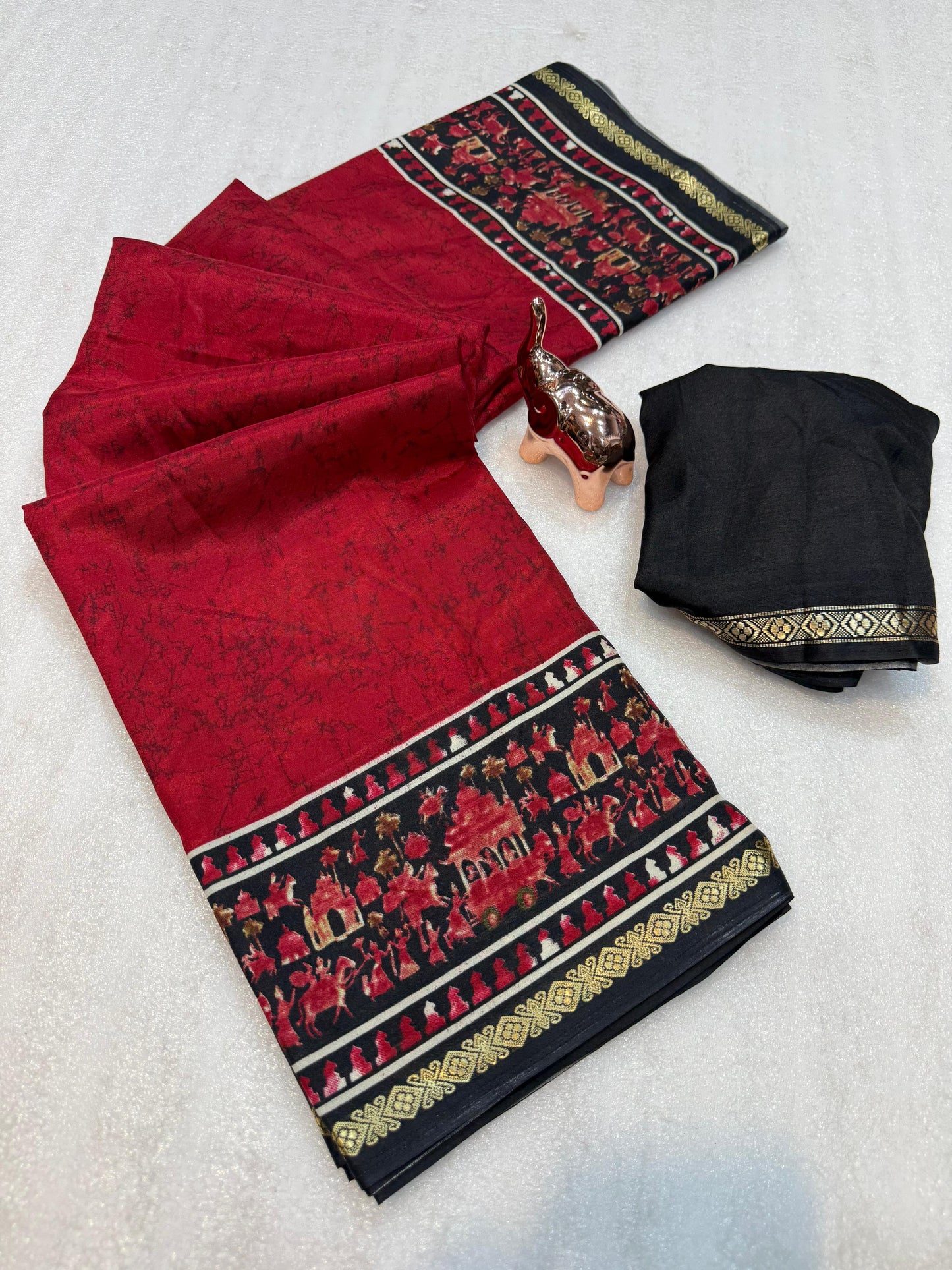 Kayatri New Lightweight Dolla Silk Saree with Kalamkari Print & Gold Zari Border