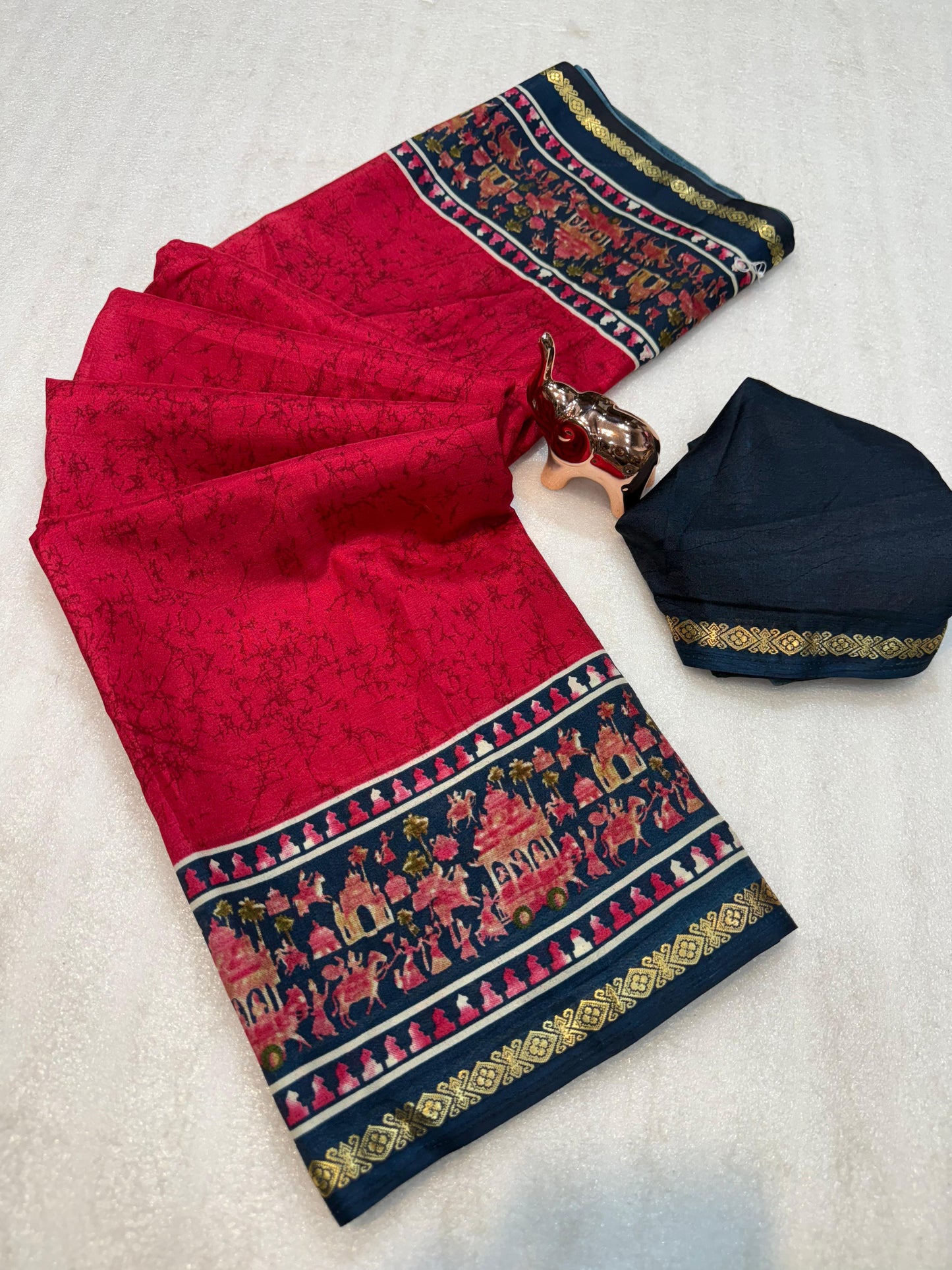 Kayatri New Lightweight Dolla Silk Saree with Kalamkari Print & Gold Zari Border