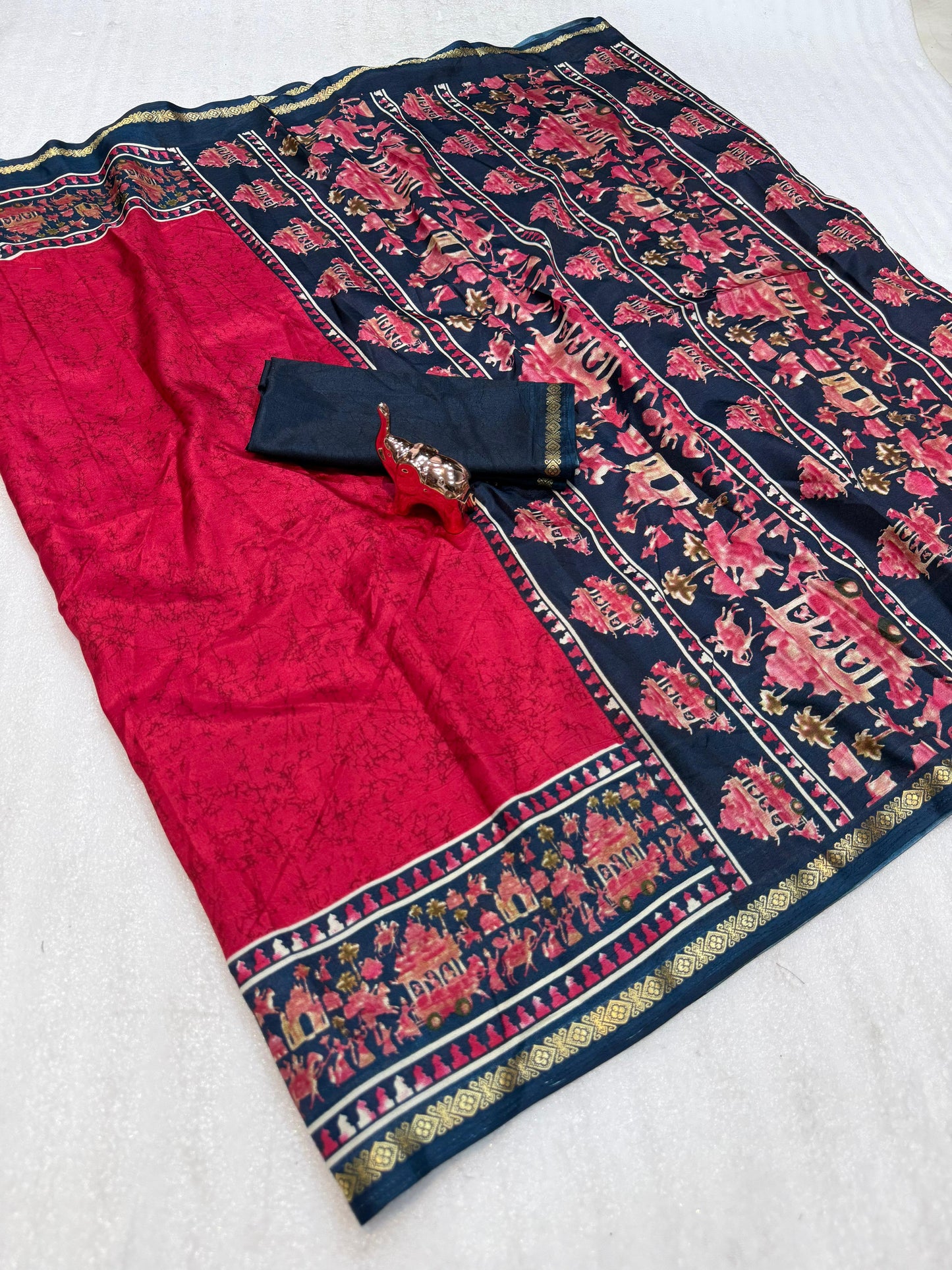 Kayatri New Lightweight Dolla Silk Saree with Kalamkari Print & Gold Zari Border