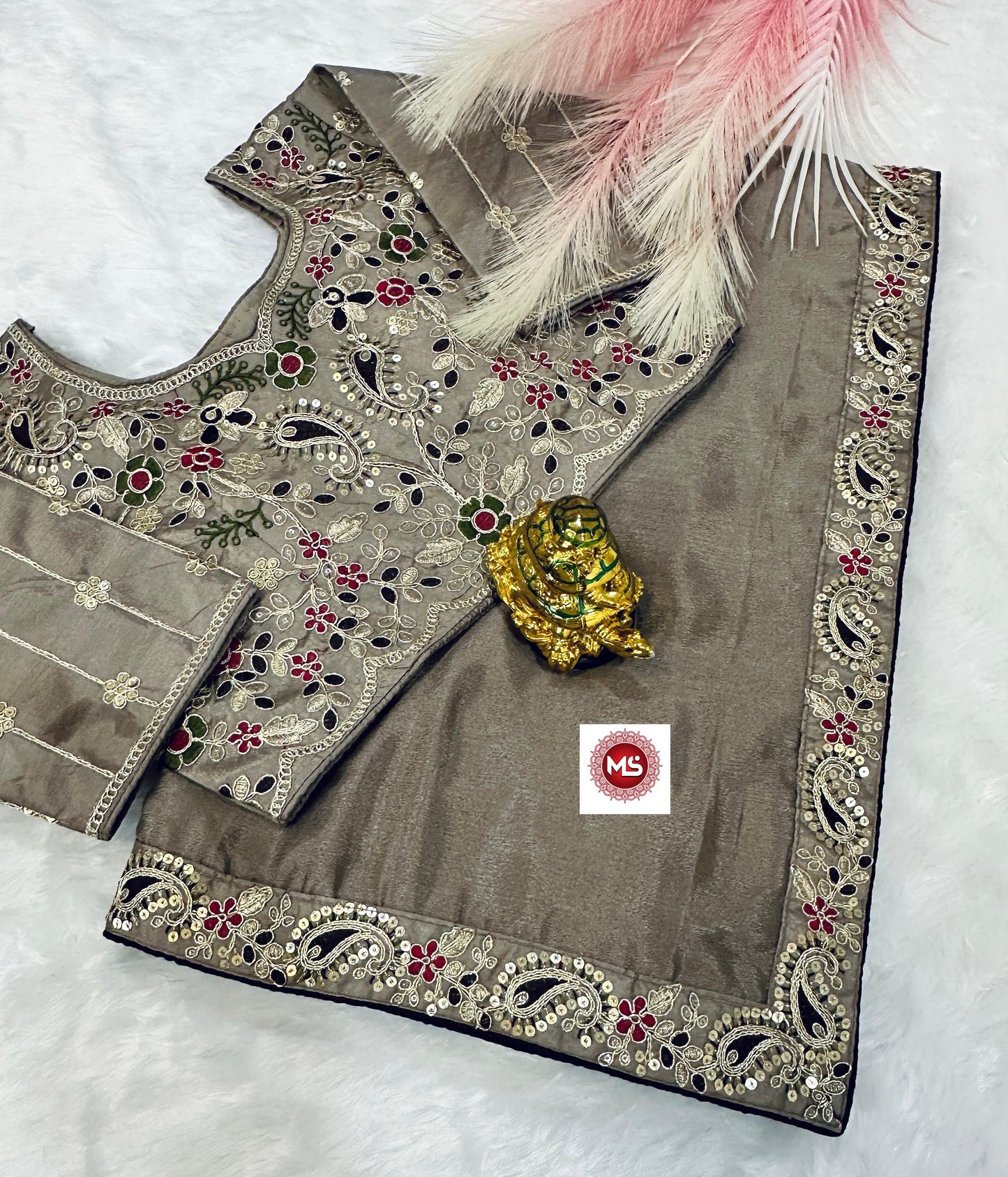 Kayatri New Premium Silk Chinon Saree with Heavy Embroidery & Sequin Border | Fully Stitched Blouse