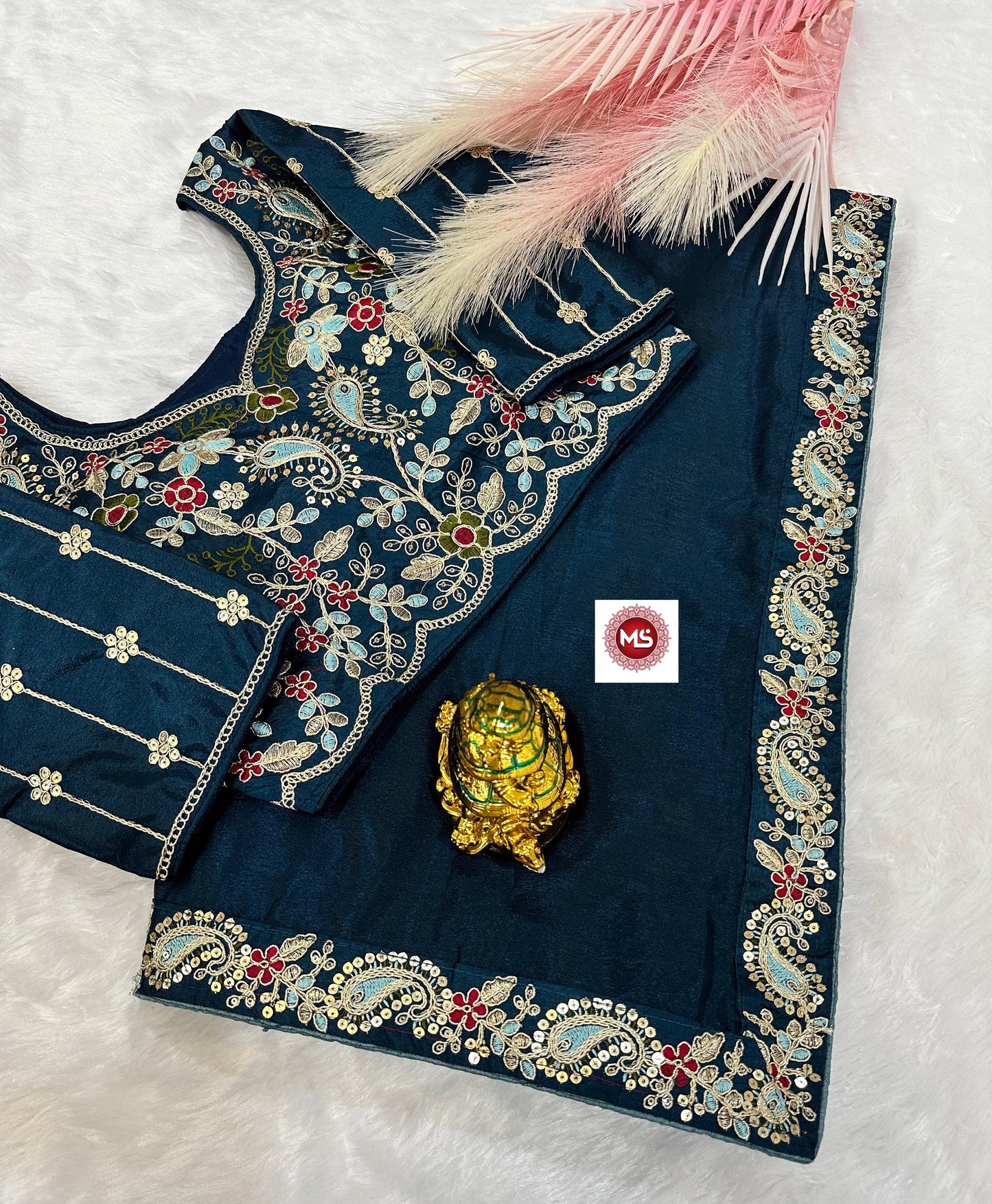 Kayatri New Premium Silk Chinon Saree with Heavy Embroidery & Sequin Border | Fully Stitched Blouse