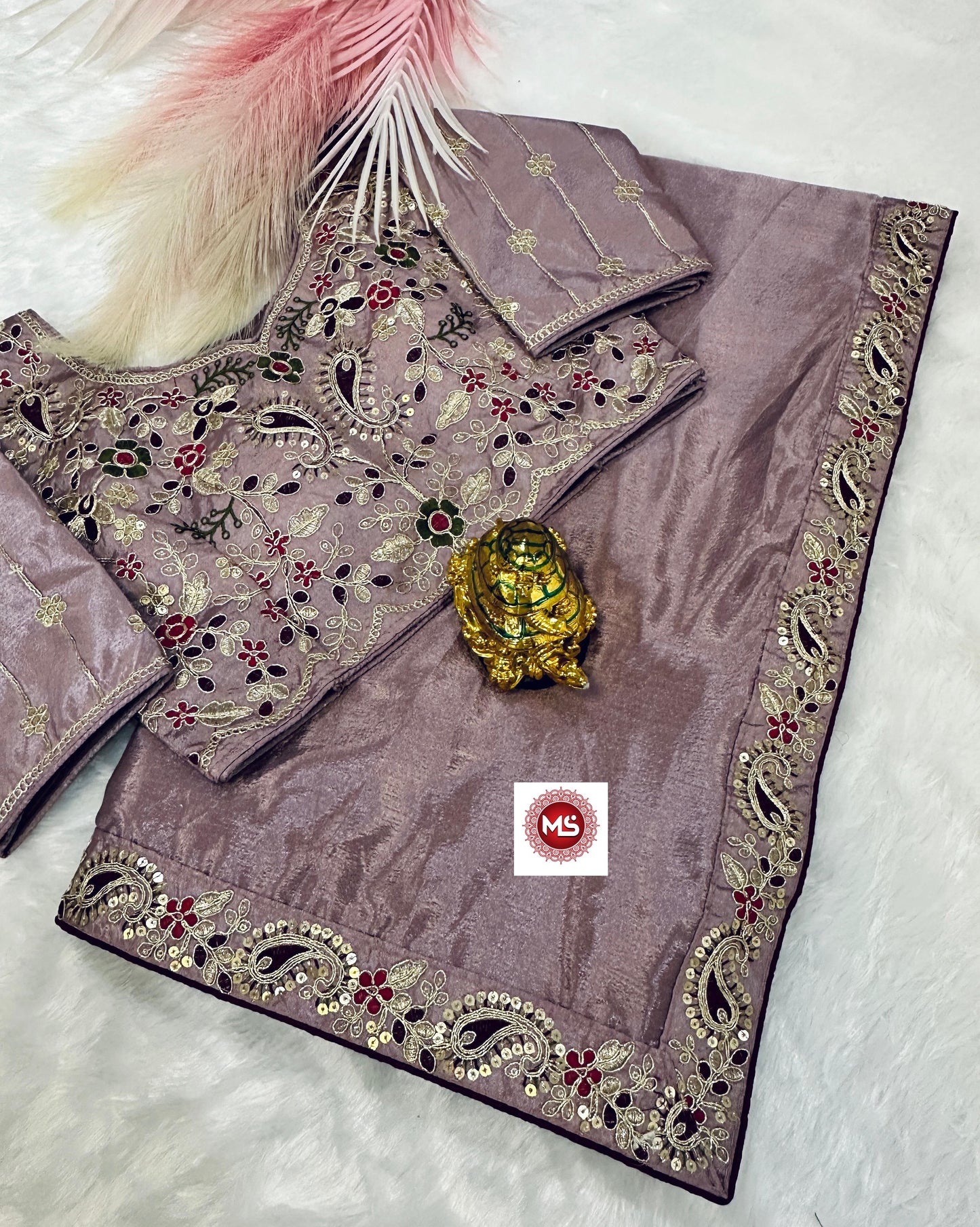 Kayatri New Premium Silk Chinon Saree with Heavy Embroidery & Sequin Border | Fully Stitched Blouse
