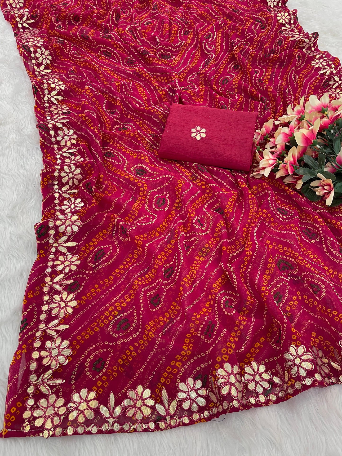 Kayatri New Stylish Georgette Party Wear Saree with Gota Patti & Matching Blouse