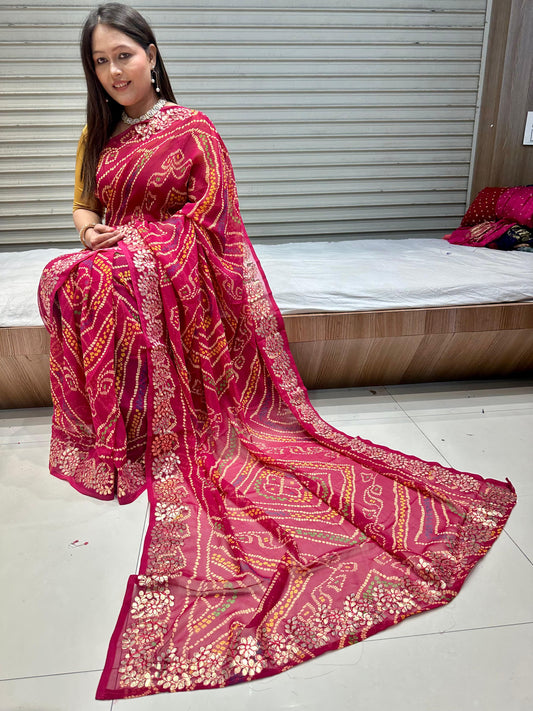 Kayatri New Stylish Georgette Party Wear Saree with Gota Patti & Matching Blouse