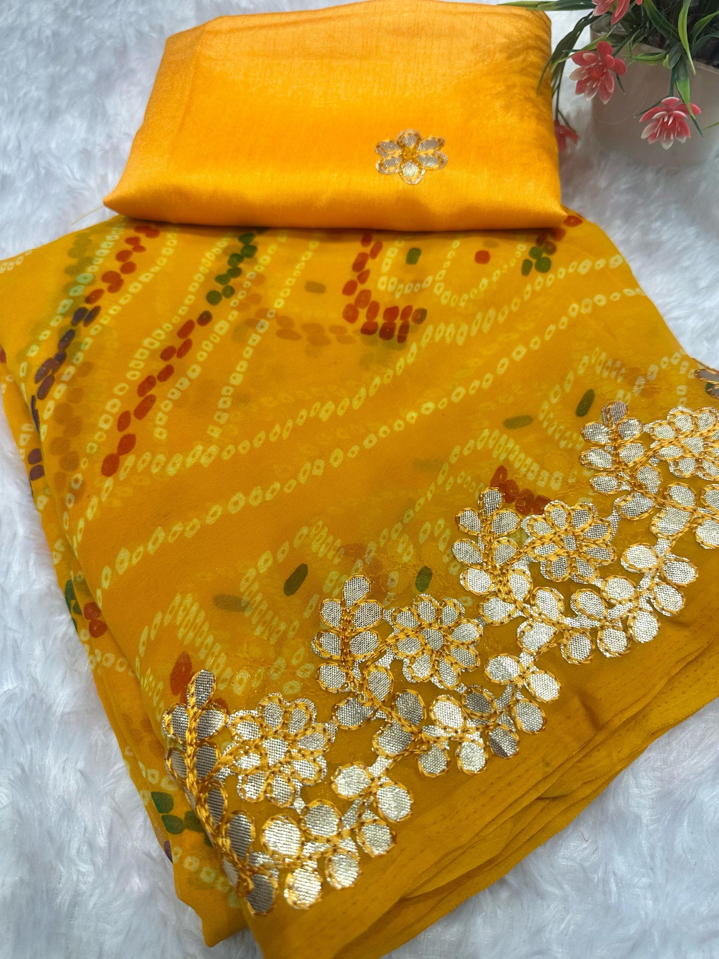 Kayatri New Stylish Georgette Party Wear Saree with Gota Patti & Matching Blouse