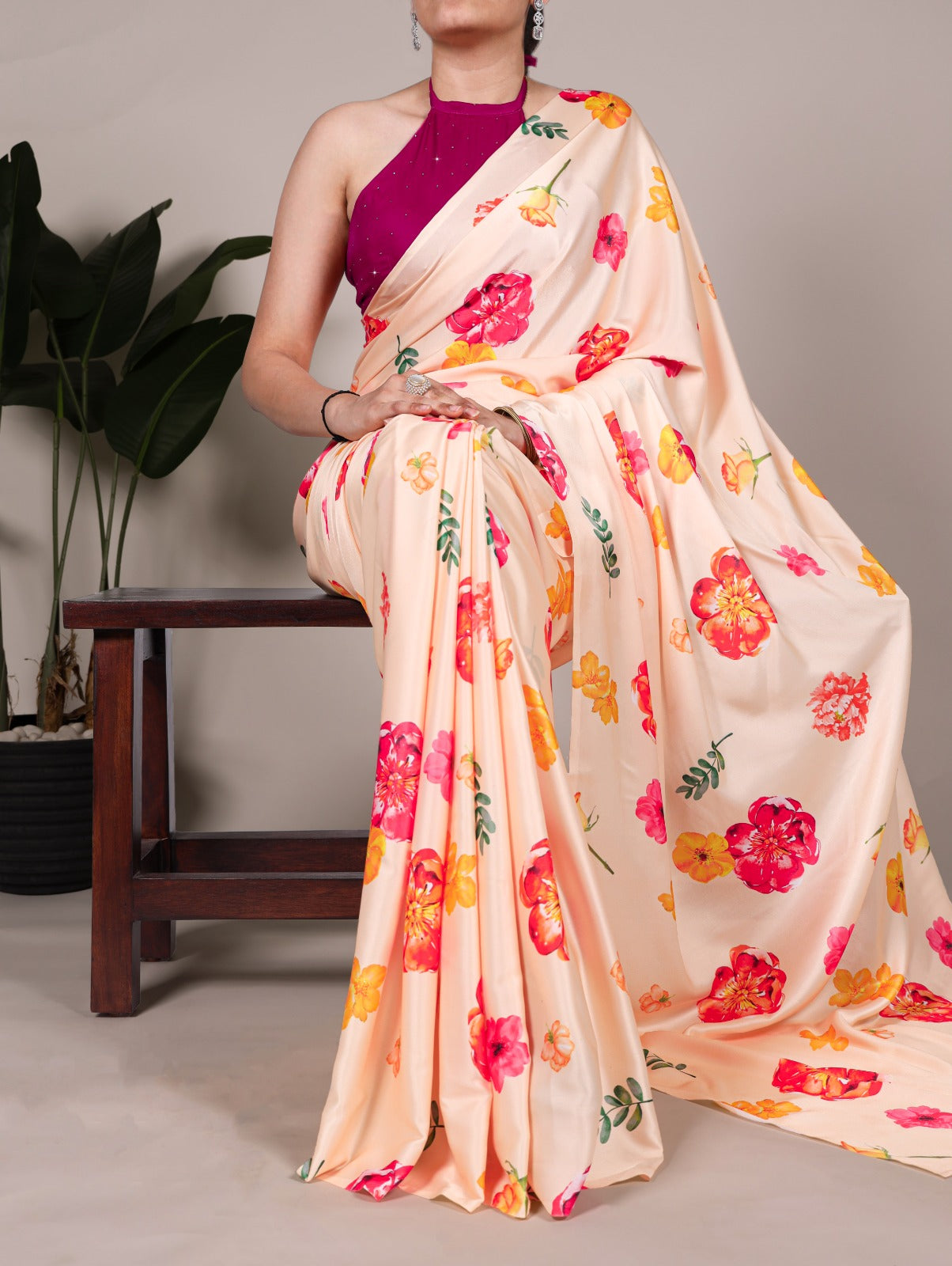 Kayatri New Elegant Satin Silk Printed Saree with Moonga Silk Hotfix Blouse