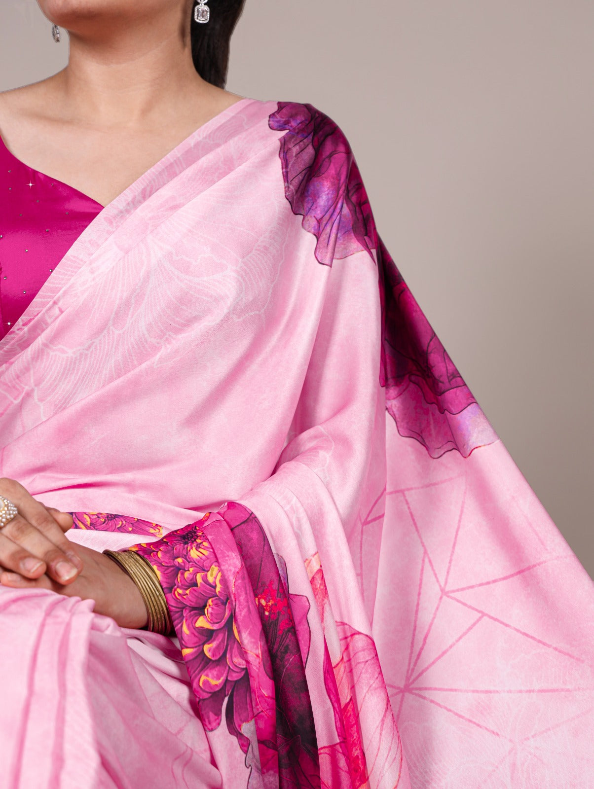 Kayatri New Elegant Satin Silk Printed Saree with Moonga Silk Hotfix Blouse
