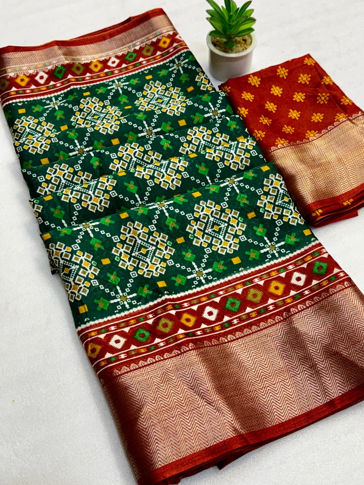 Kayatri New Soft Dola Silk Patola Printed Saree with Fancy Zari Border & Pallu