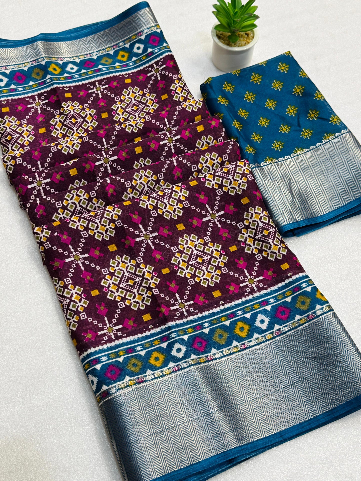 Kayatri New Soft Dola Silk Patola Printed Saree with Fancy Zari Border & Pallu