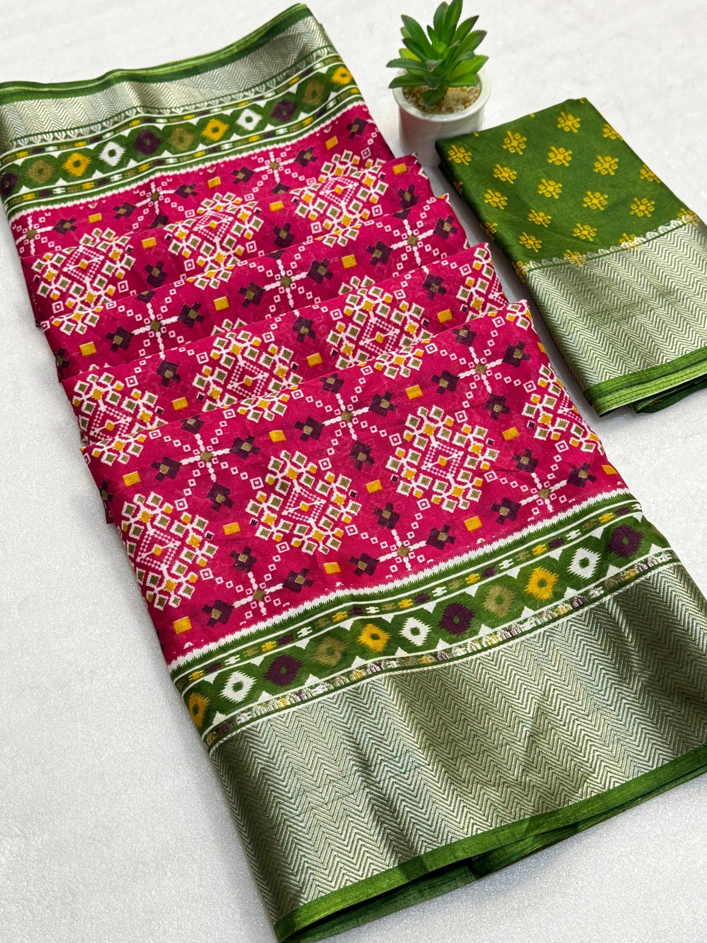 Kayatri New Soft Dola Silk Patola Printed Saree with Fancy Zari Border & Pallu