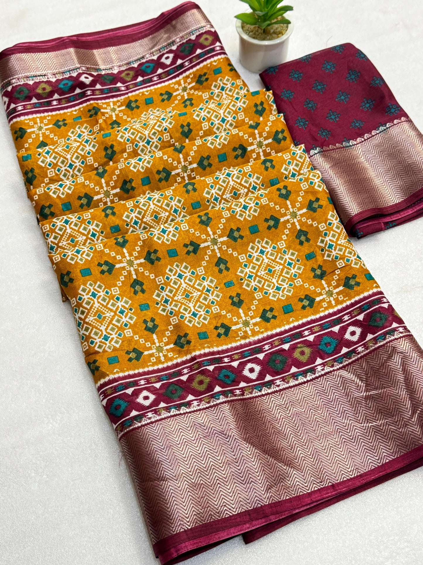 Kayatri New Soft Dola Silk Patola Printed Saree with Fancy Zari Border & Pallu