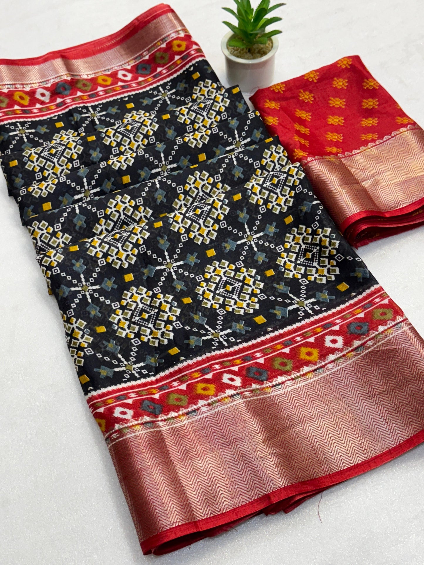 Kayatri New Soft Dola Silk Patola Printed Saree with Fancy Zari Border & Pallu