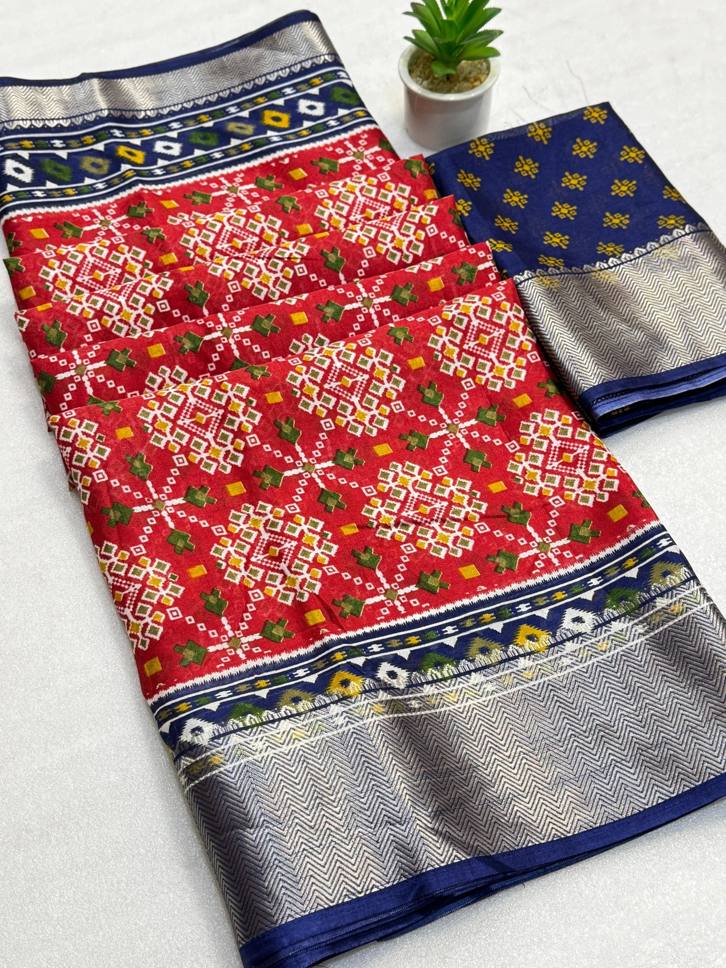 Kayatri New Soft Dola Silk Patola Printed Saree with Fancy Zari Border & Pallu