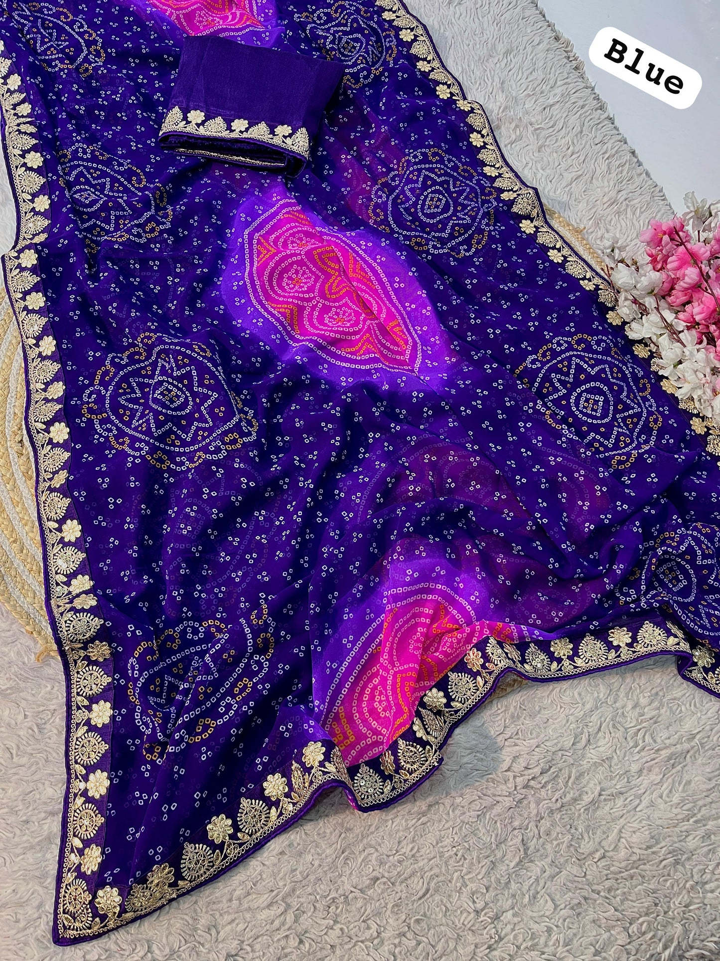 Kayatri New Soft Georgette Bandhej Saree with Gotapatti Lace Border & Heavy Designer Blouse