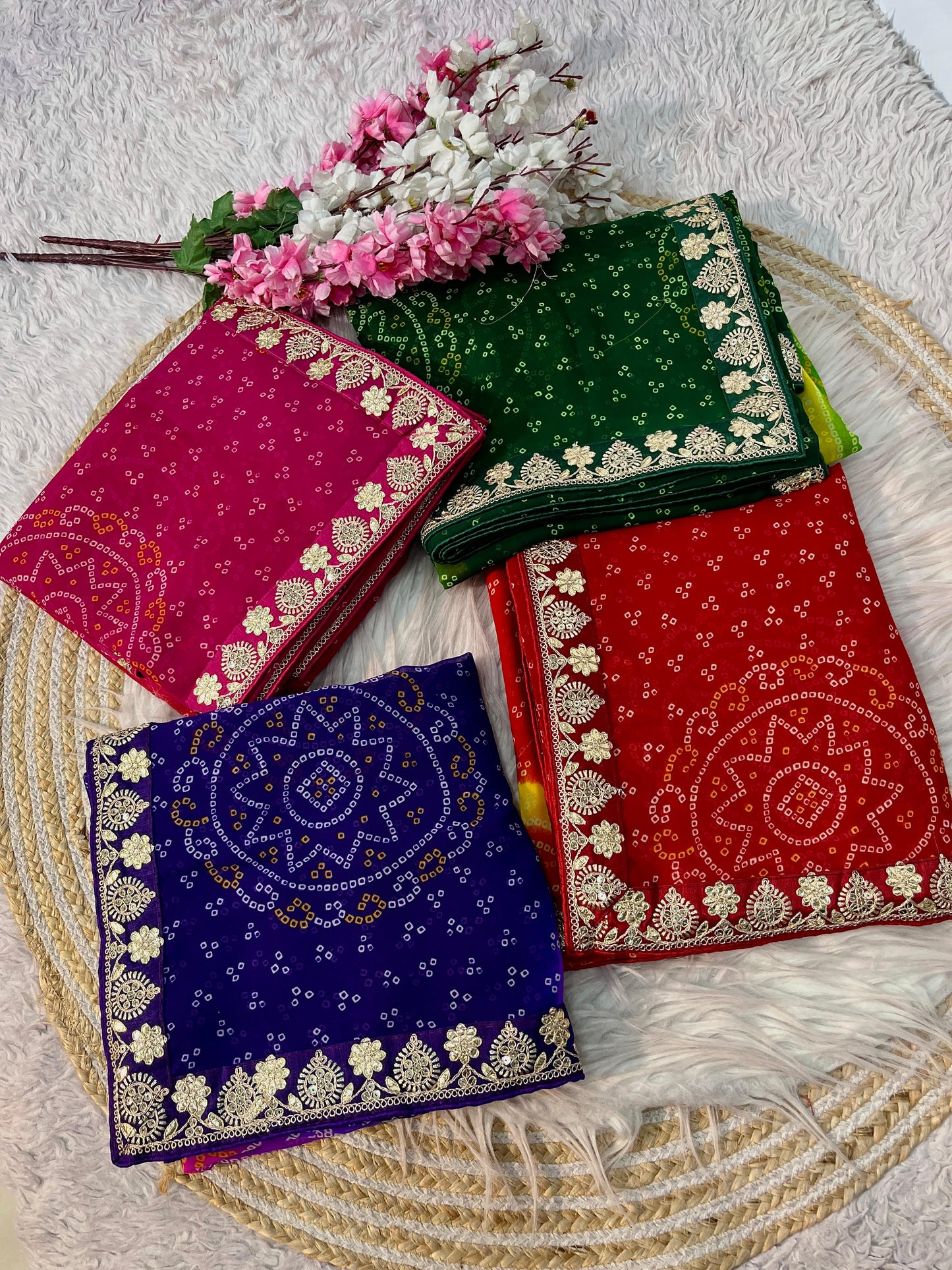 Kayatri New Soft Georgette Bandhej Saree with Gotapatti Lace Border & Heavy Designer Blouse