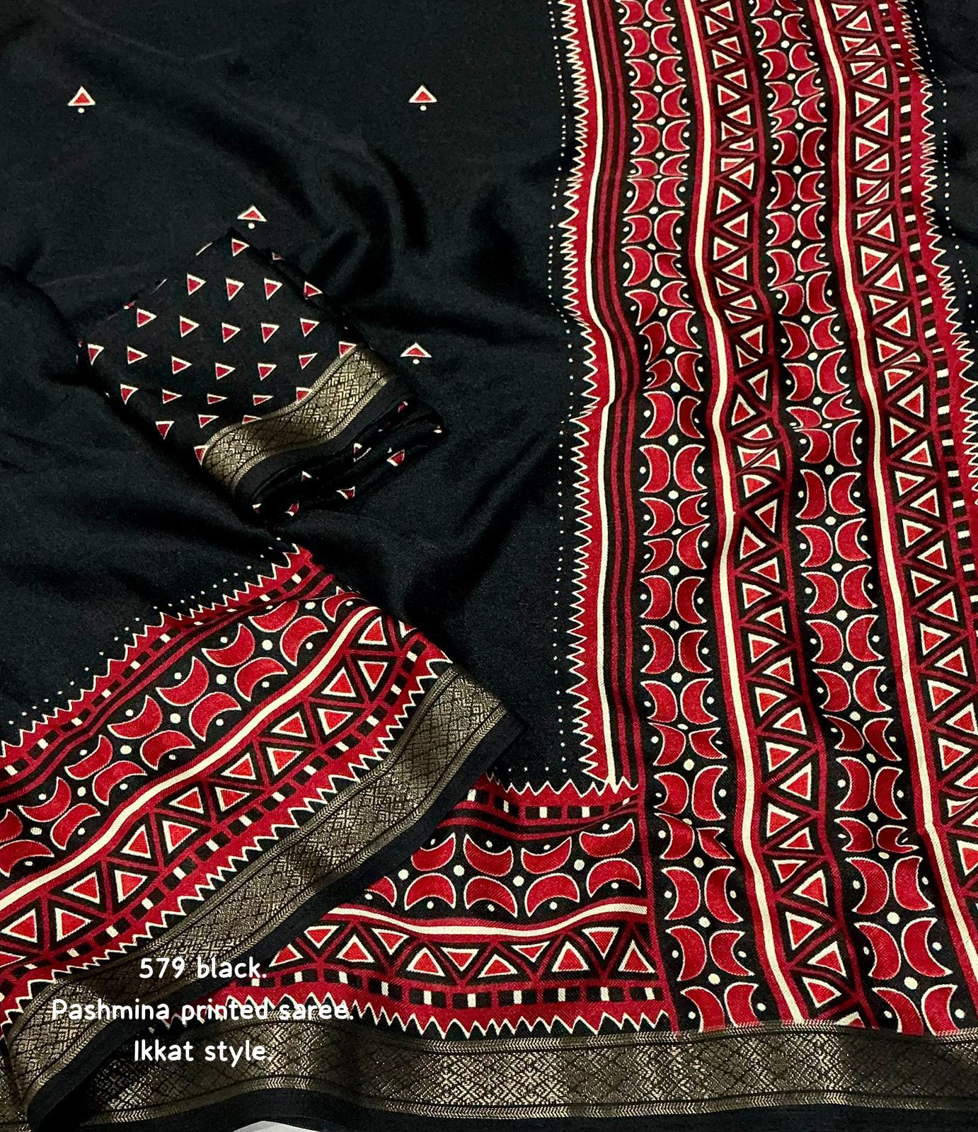 Kayatri New Elegant Soft Pashmina Silk Saree with Ikkat Prints & Zari Pattu Border