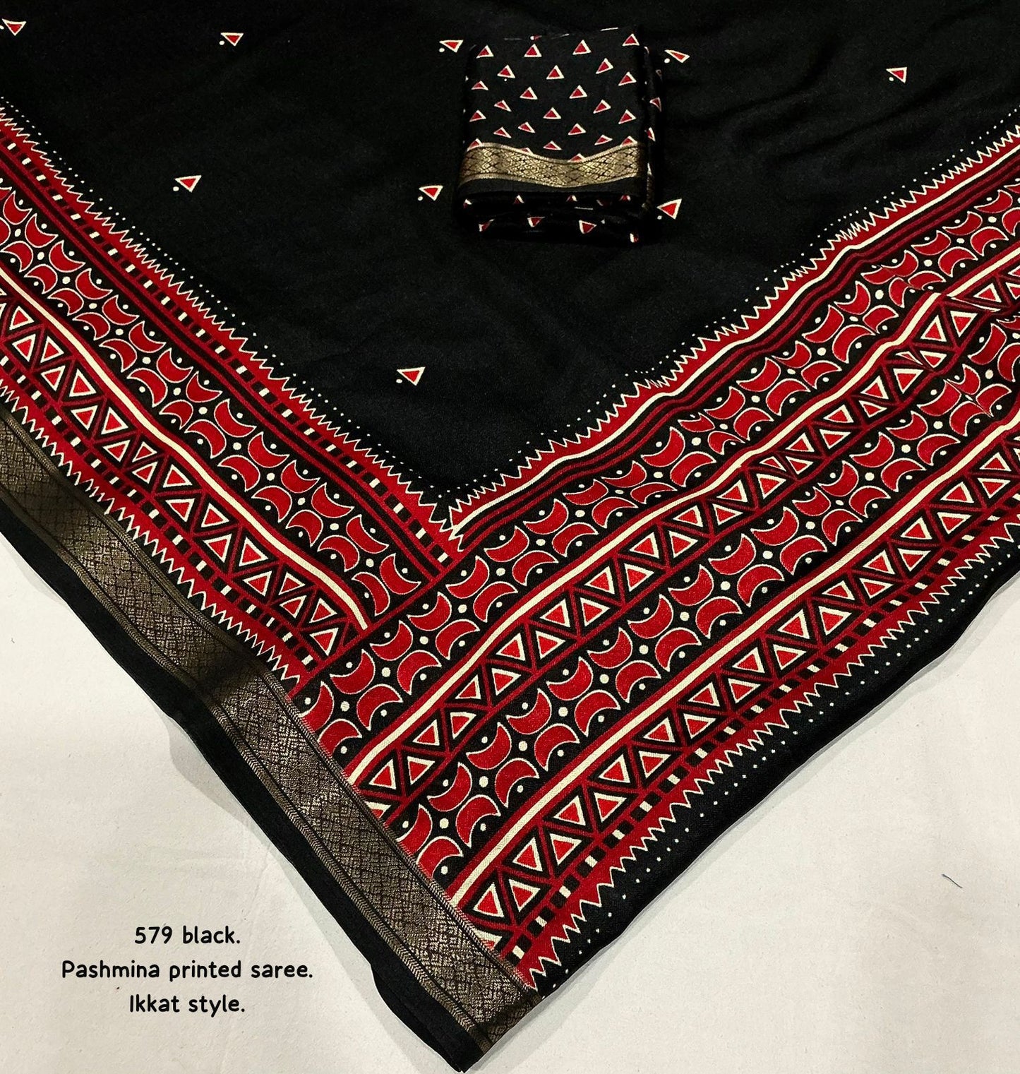 Kayatri New Elegant Soft Pashmina Silk Saree with Ikkat Prints & Zari Pattu Border