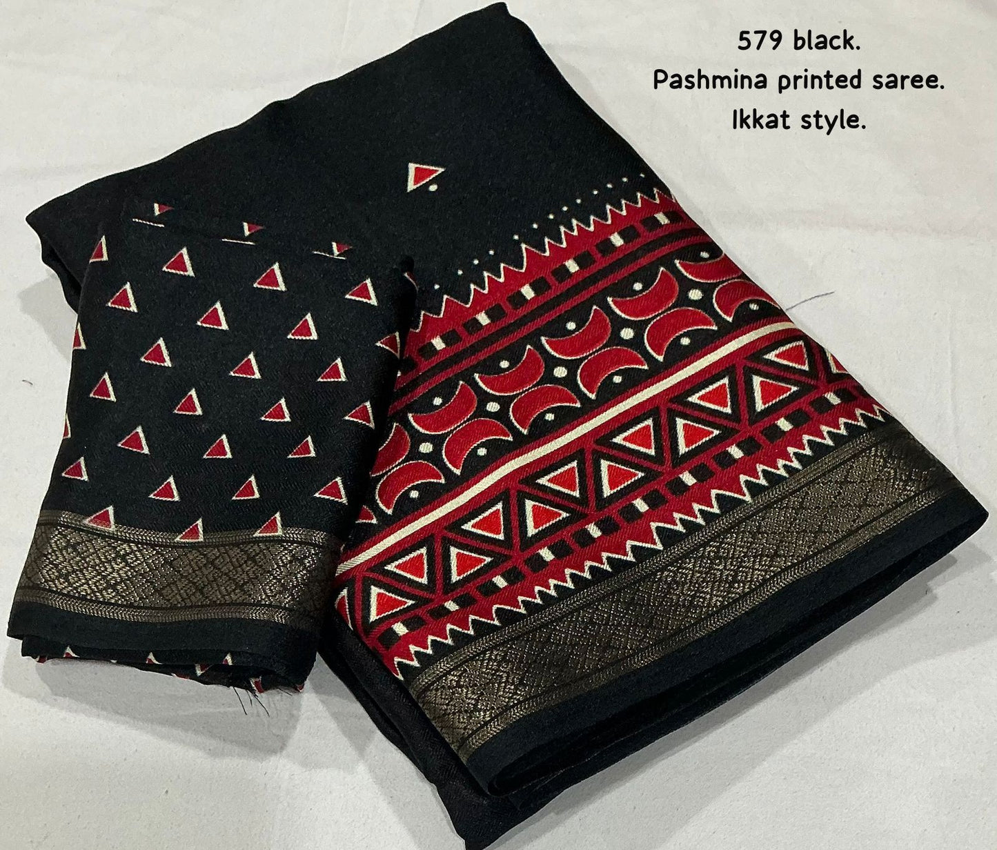 Kayatri New Elegant Soft Pashmina Silk Saree with Ikkat Prints & Zari Pattu Border