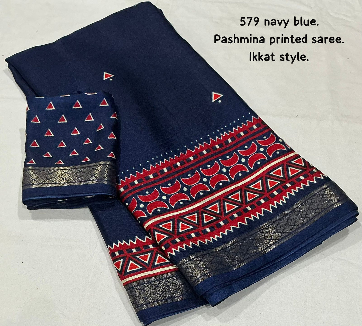 Kayatri New Elegant Soft Pashmina Silk Saree with Ikkat Prints & Zari Pattu Border