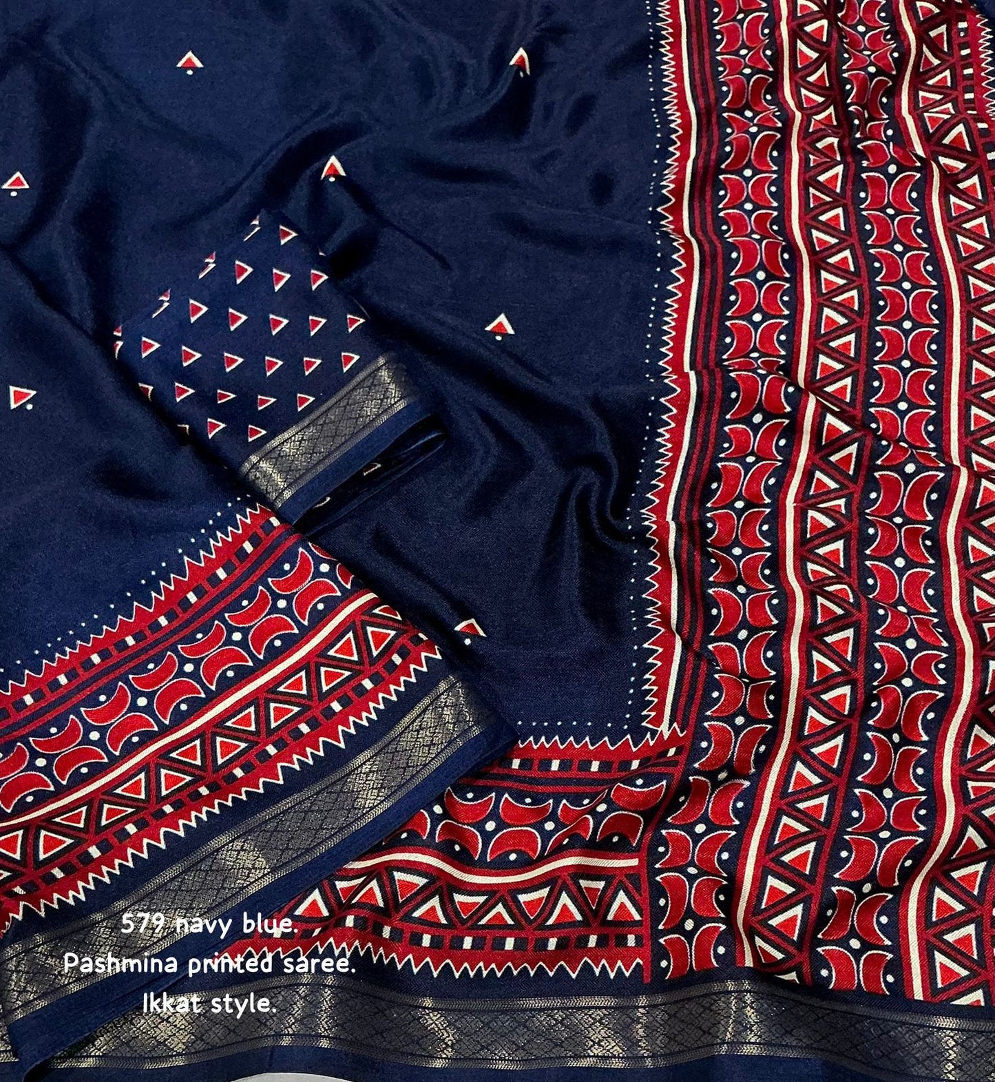 Kayatri New Elegant Soft Pashmina Silk Saree with Ikkat Prints & Zari Pattu Border