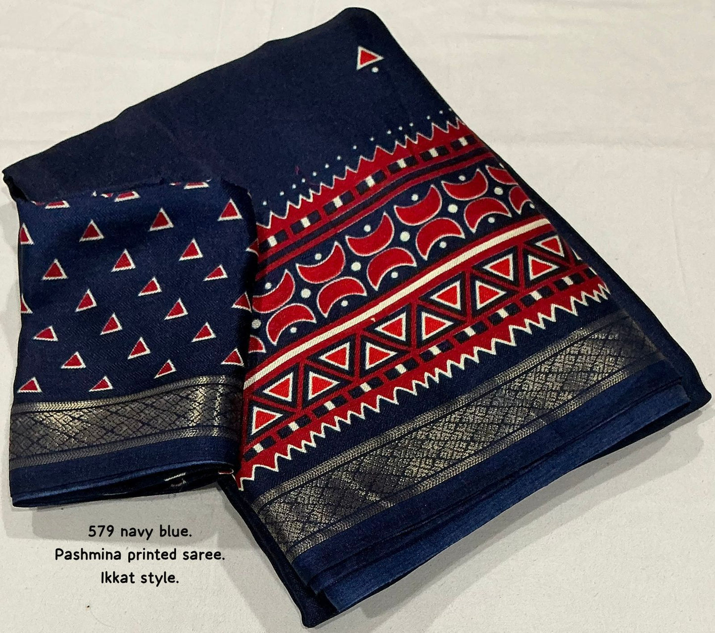 Kayatri New Elegant Soft Pashmina Silk Saree with Ikkat Prints & Zari Pattu Border