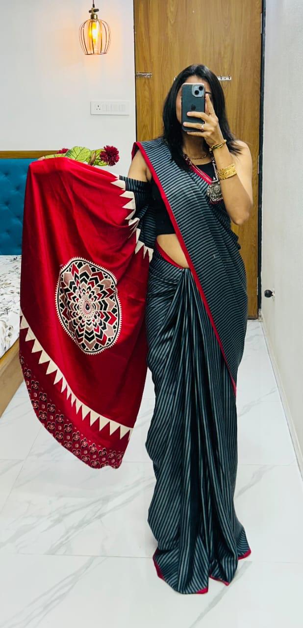 Kayatri New Pure Gajji Soft Silk Saree with Ajrakh Bandhej