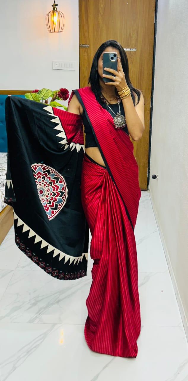 Kayatri New Pure Gajji Soft Silk Saree with Ajrakh Bandhej