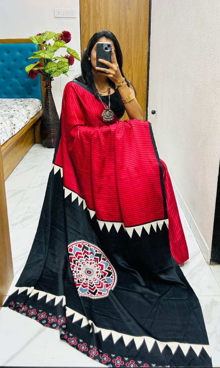 Kayatri New Pure Gajji Soft Silk Saree with Ajrakh Bandhej