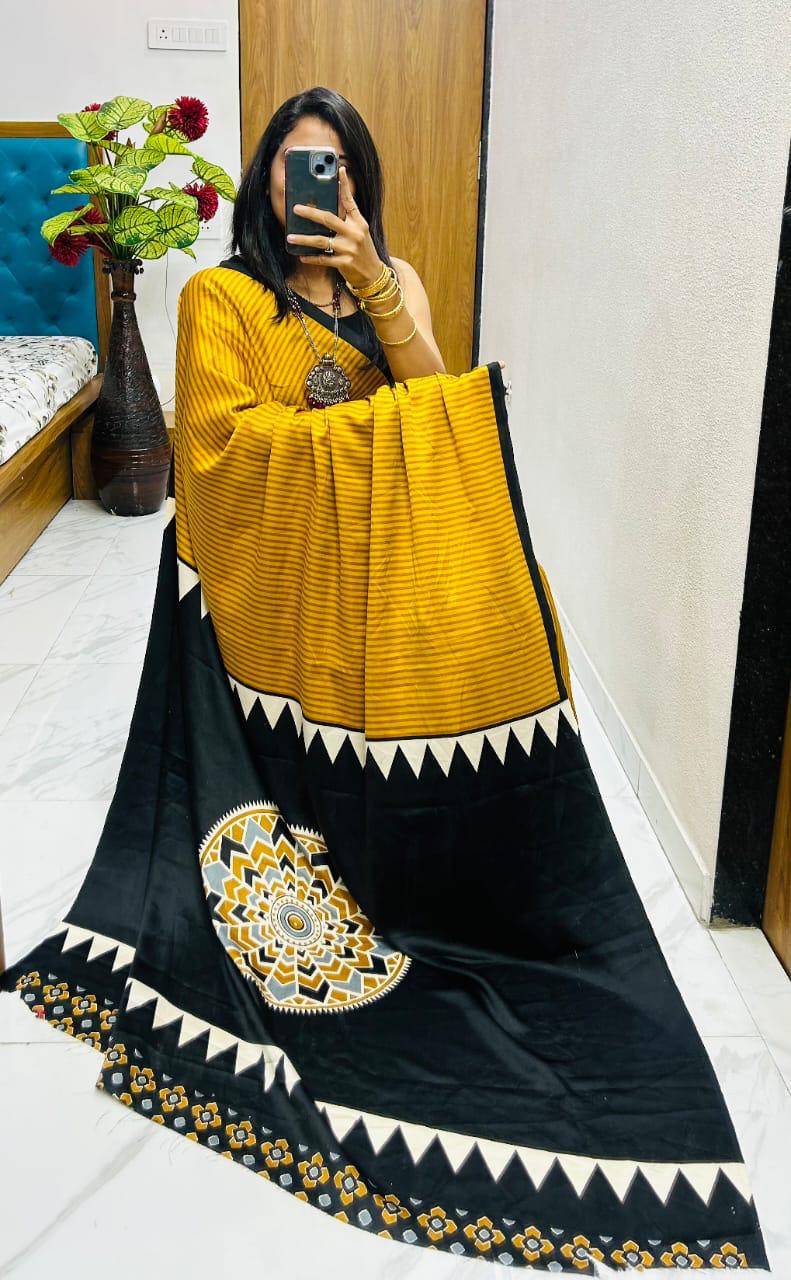 Kayatri New Pure Gajji Soft Silk Saree with Ajrakh Bandhej