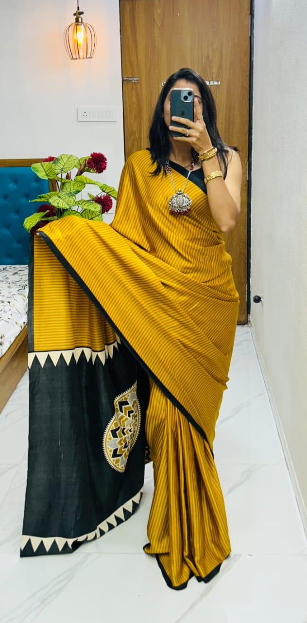 Kayatri New Pure Gajji Soft Silk Saree with Ajrakh Bandhej