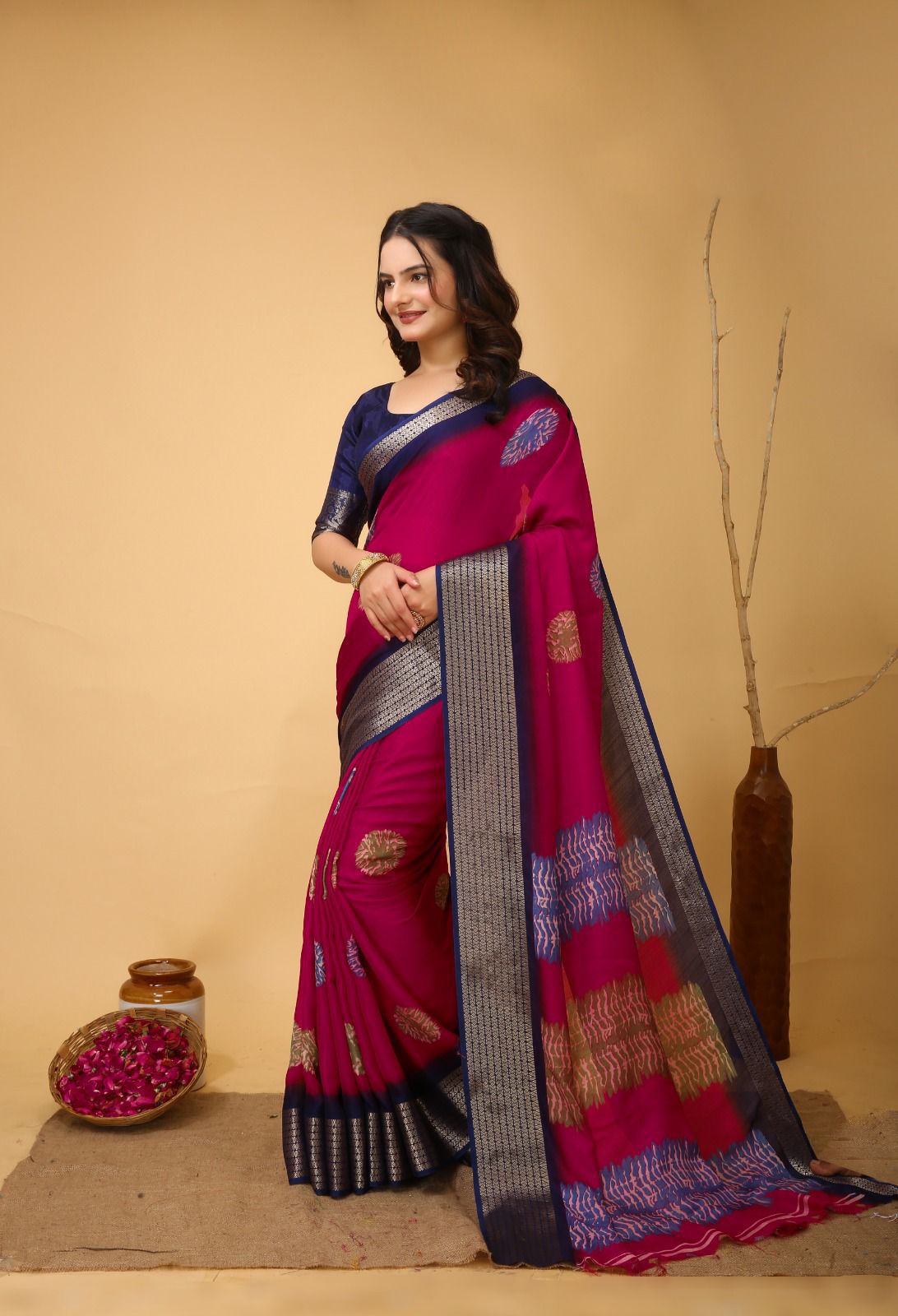 Kayatri New Soft Marshmallow Print Saree with Jacquard Kanjivaram Zari Border & Blouse