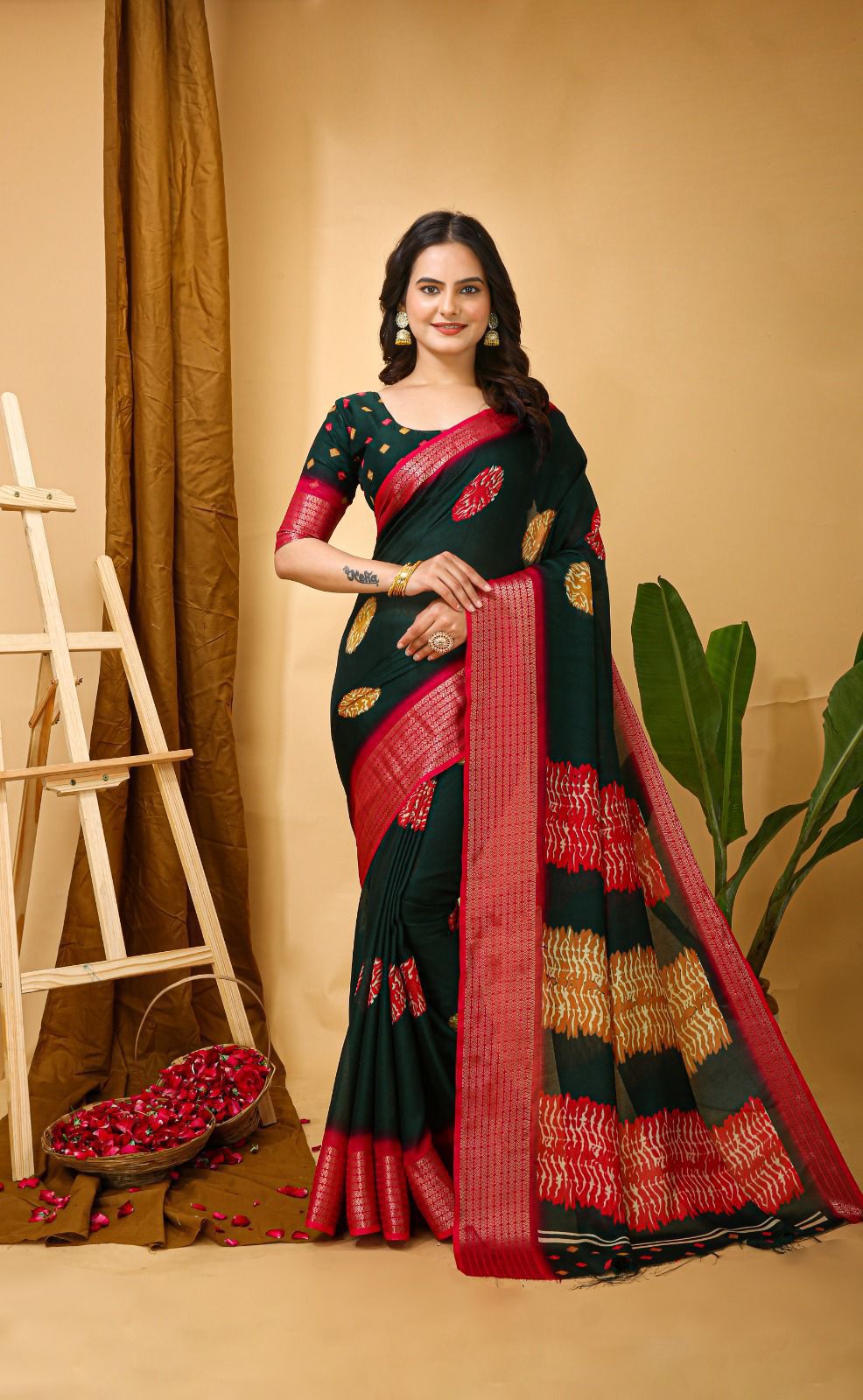 Kayatri New Soft Marshmallow Print Saree with Jacquard Kanjivaram Zari Border & Blouse