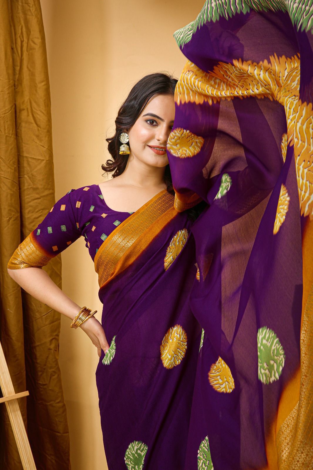 Kayatri New Soft Marshmallow Print Saree with Jacquard Kanjivaram Zari Border & Blouse