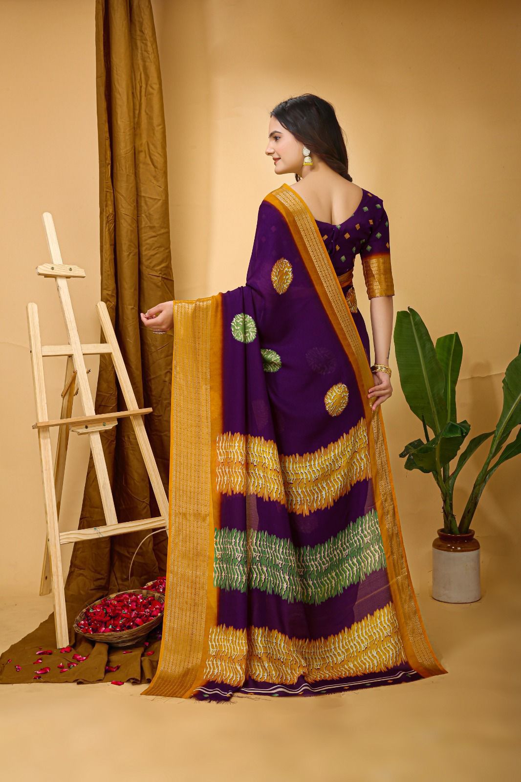 Kayatri New Soft Marshmallow Print Saree with Jacquard Kanjivaram Zari Border & Blouse