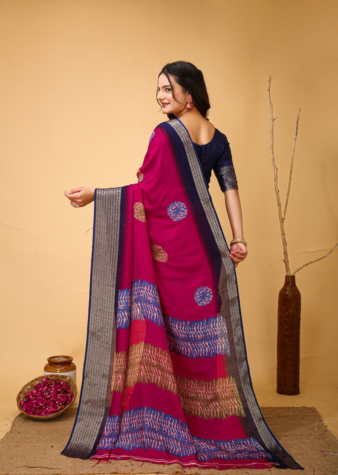 Kayatri New Soft Marshmallow Print Saree with Jacquard Kanjivaram Zari Border & Blouse