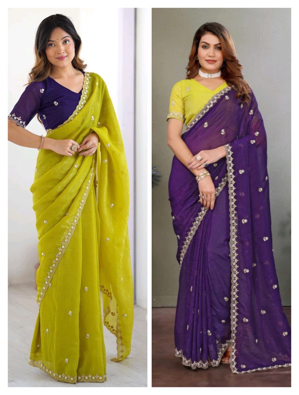 Kayatri New Premium Space Chiffon Saree with Intricate Multi Embroidery & Designer Blouse