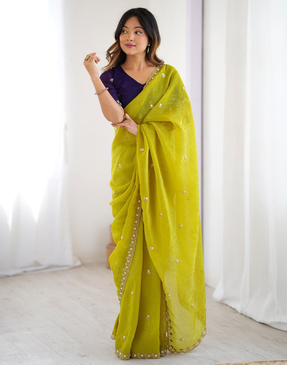 Kayatri New Premium Space Chiffon Saree with Intricate Multi Embroidery & Designer Blouse