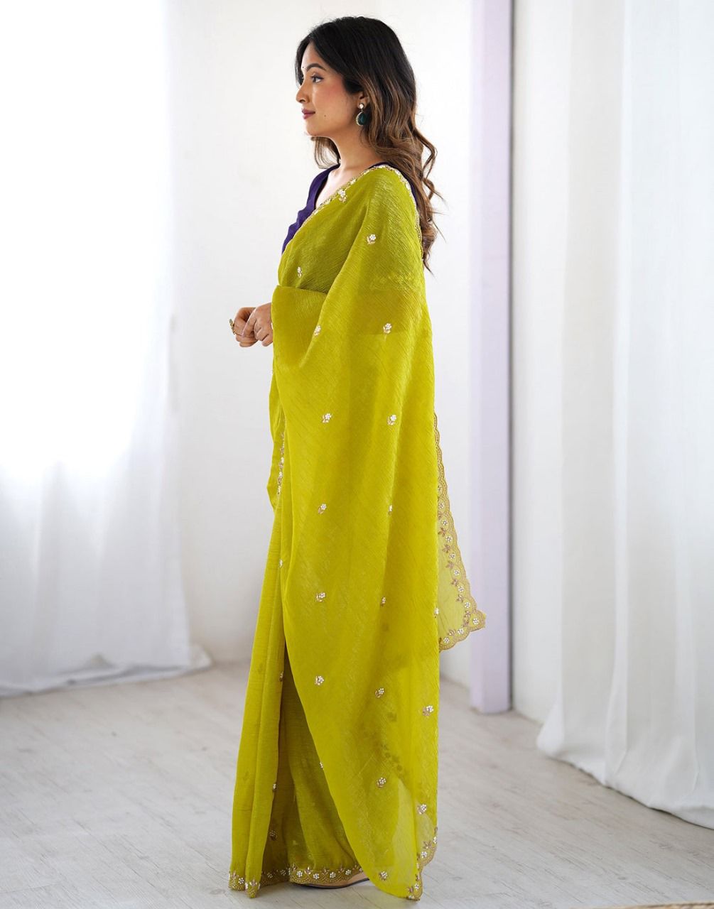 Kayatri New Premium Space Chiffon Saree with Intricate Multi Embroidery & Designer Blouse