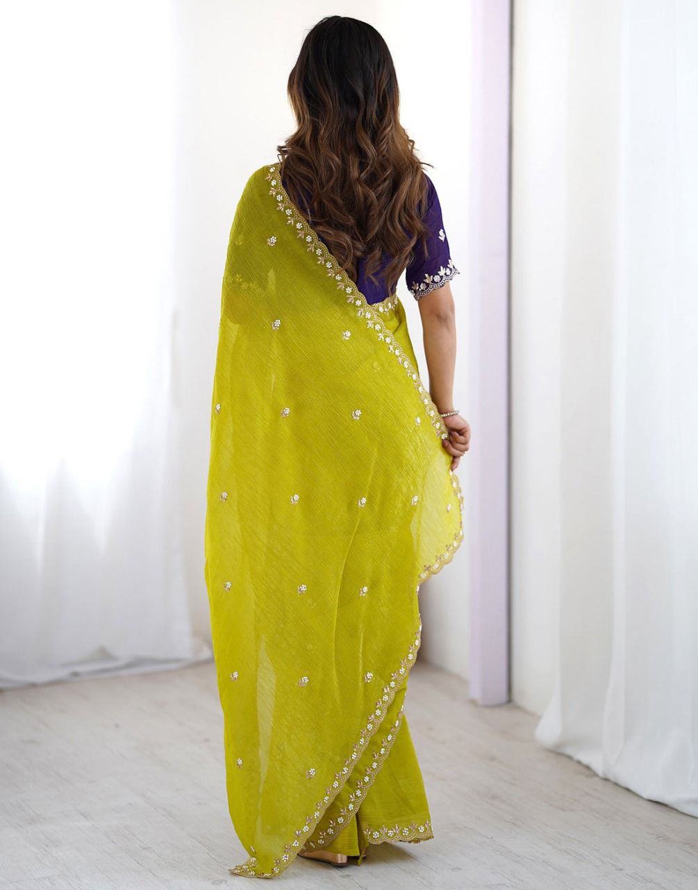 Kayatri New Premium Space Chiffon Saree with Intricate Multi Embroidery & Designer Blouse