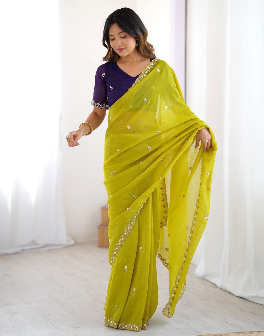 Kayatri New Premium Space Chiffon Saree with Intricate Multi Embroidery & Designer Blouse