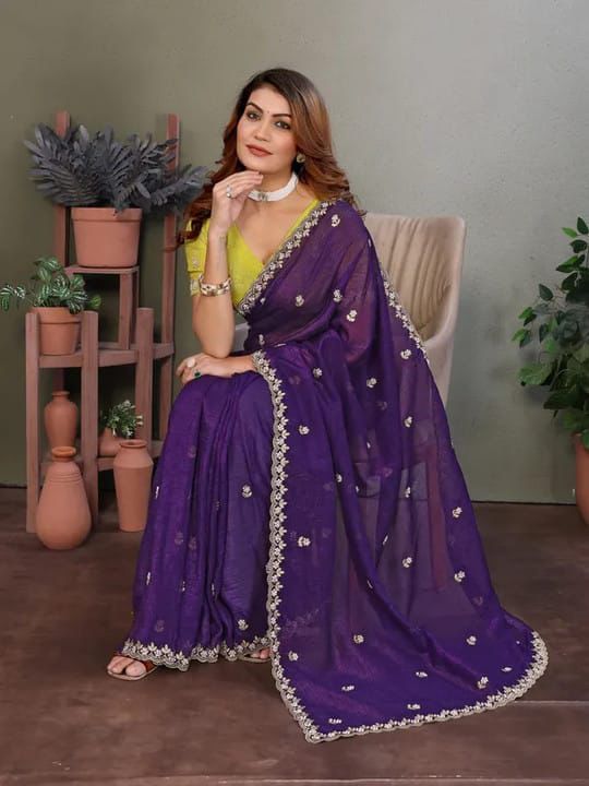 Kayatri New Premium Space Chiffon Saree with Intricate Multi Embroidery & Designer Blouse