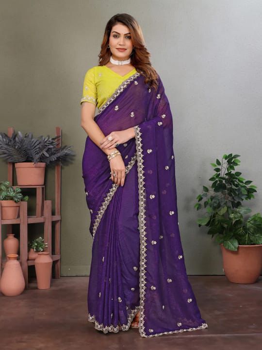 Kayatri New Premium Space Chiffon Saree with Intricate Multi Embroidery & Designer Blouse