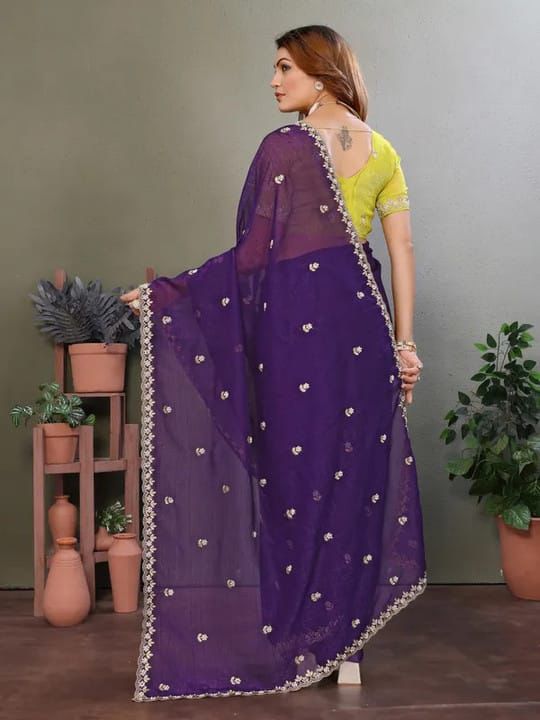 Kayatri New Premium Space Chiffon Saree with Intricate Multi Embroidery & Designer Blouse