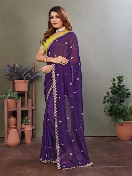 Kayatri New Premium Space Chiffon Saree with Intricate Multi Embroidery & Designer Blouse