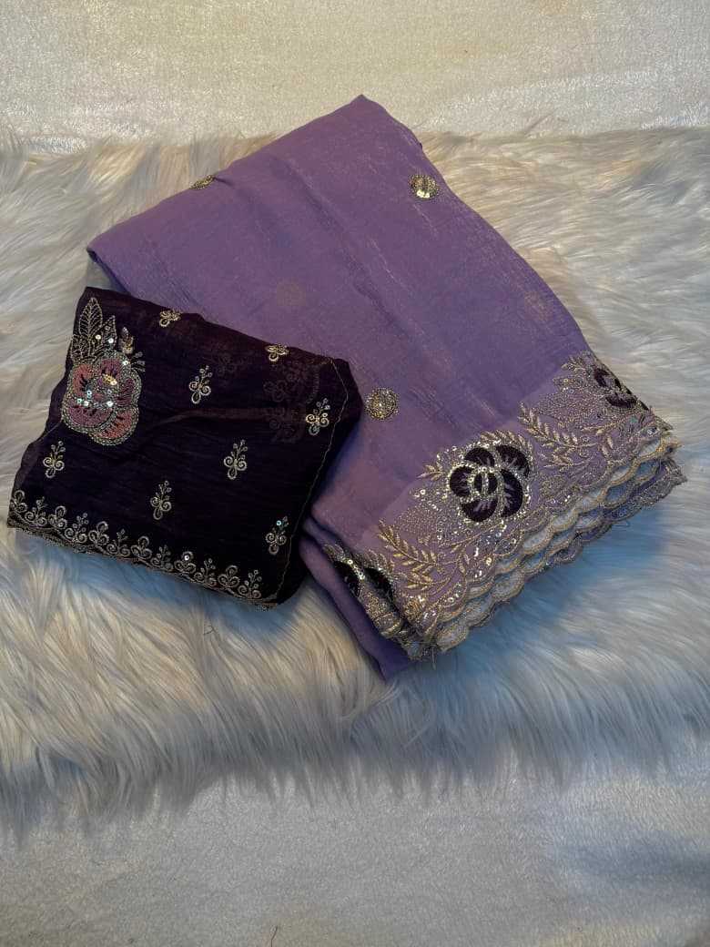 Kayatri New Designer Crunchy Saree with Elegant Sequin Embroidery and Stylish Blouse