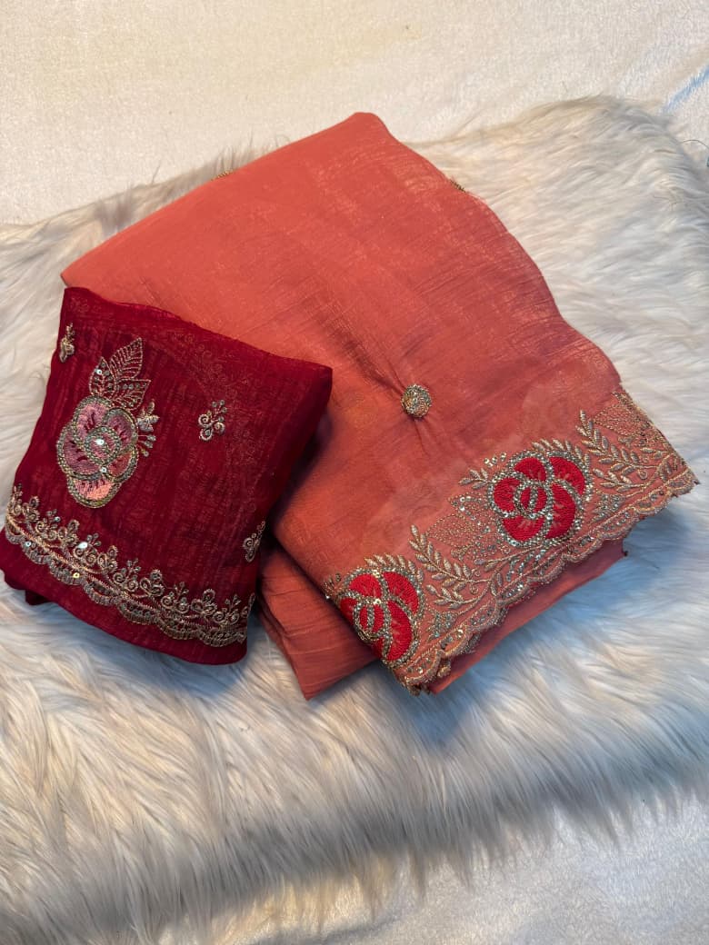 Kayatri New Designer Crunchy Saree with Elegant Sequin Embroidery and Stylish Blouse