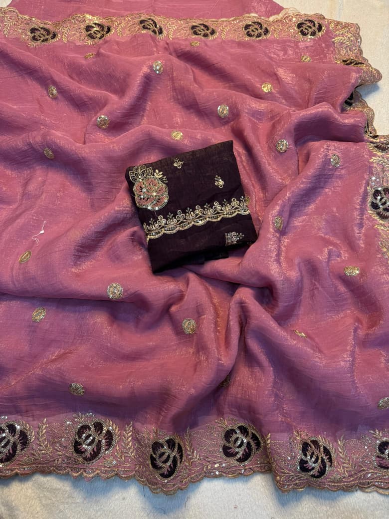 Kayatri New Designer Crunchy Saree with Elegant Sequin Embroidery and Stylish Blouse