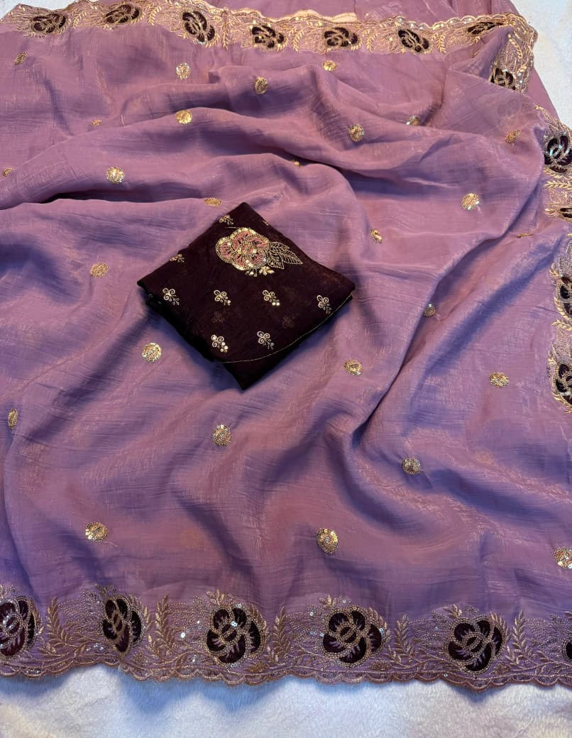 Kayatri New Designer Crunchy Saree with Elegant Sequin Embroidery and Stylish Blouse