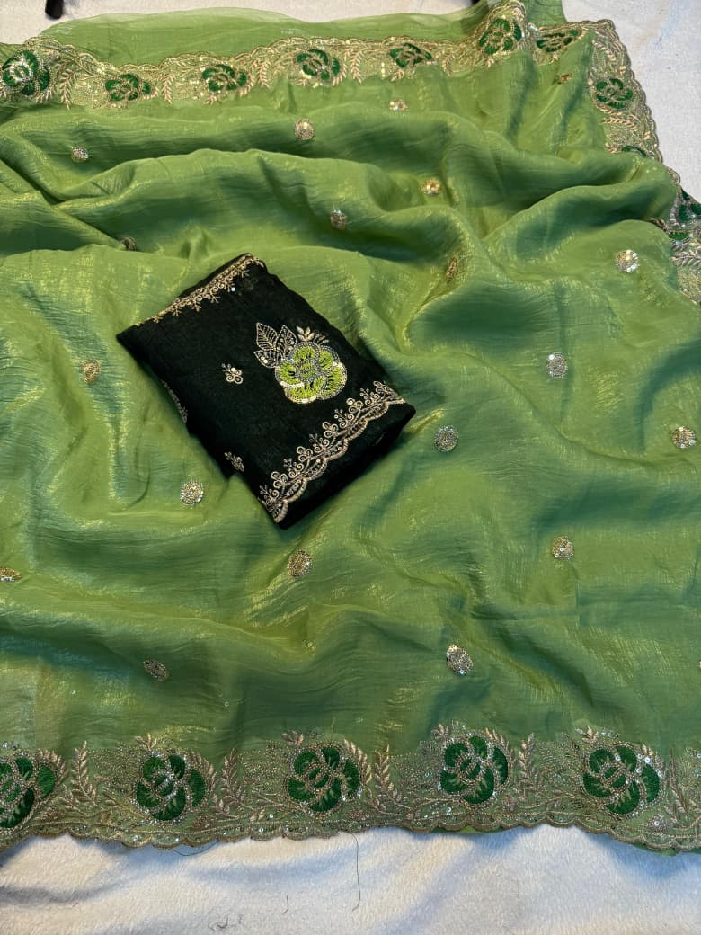 Kayatri New Designer Crunchy Saree with Elegant Sequin Embroidery and Stylish Blouse
